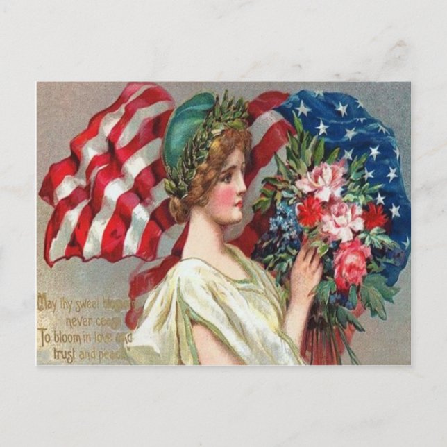 US Flag Lady Liberty Wreath Memorial Day Postcard (Front)
