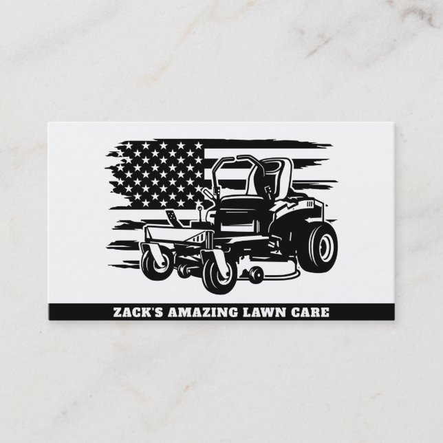 *~* US Flag Lawn Mower Black White Lawn Care  Business Card (Front)