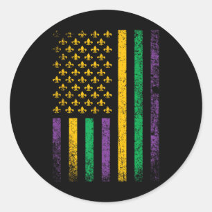 Us Flag Mardi Gras Classic Round Sticker