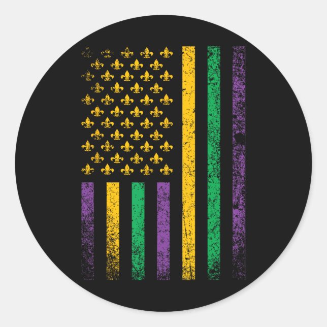 Us Flag Mardi Gras  Classic Round Sticker (Front)