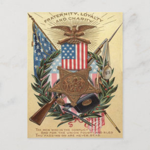 US Flag Medal Wreath Rifle Bayonet Postcard