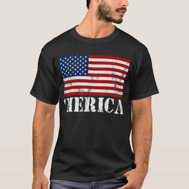 US Flag 'MERICA Distressed T-shirt (Front)