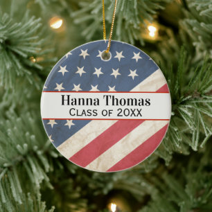US Flag Military Patriotic Graduation Gift Ceramic Tree Decoration