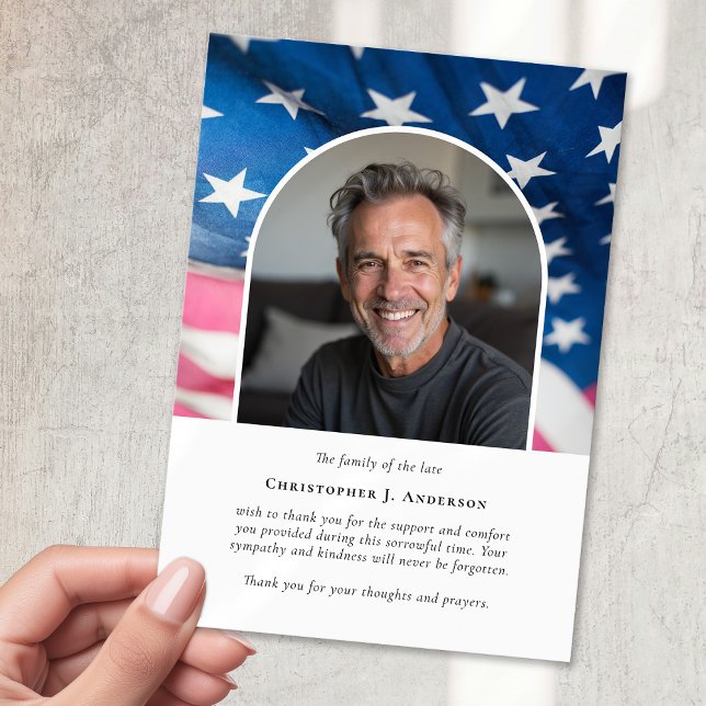 US Flag Military Patriotic Sympathy Photo Funeral Thank You Card (Creator Uploaded)