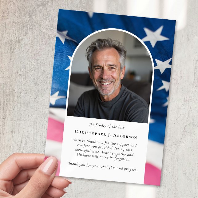 US Flag Military Patriotic Sympathy Photo Funeral Thank You Card (Creator Uploaded)