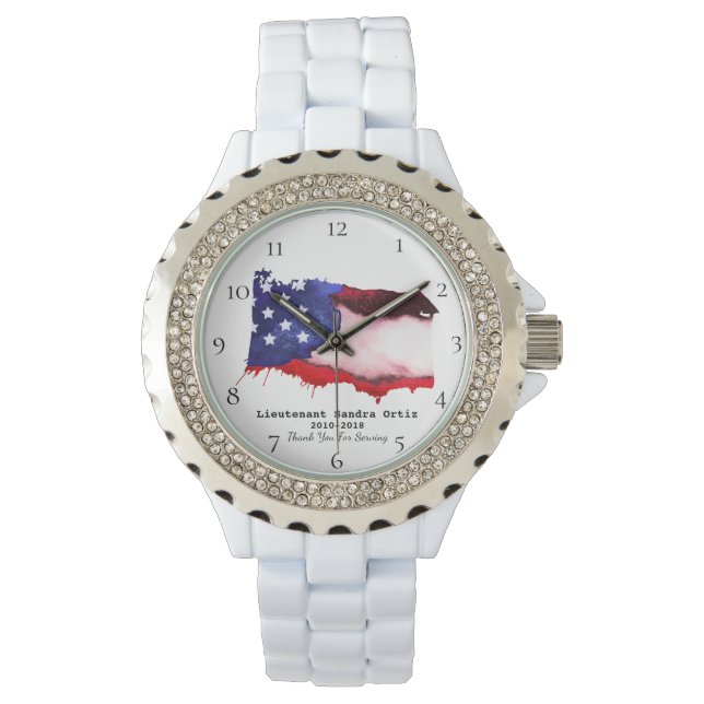 *~* US Flag Military Veteran Red White Blue Lady's Watch (Front)