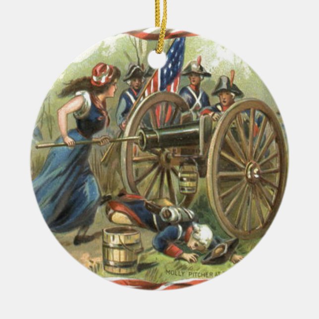 US Flag Molly Pitcher Cannon Ceramic Tree Decoration (Front)