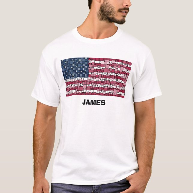 US Flag Mosaic Design (Black Text) T-Shirt (Front)