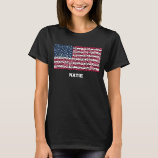 US Flag Mosaic Design (White Text) Women's T-Shirt