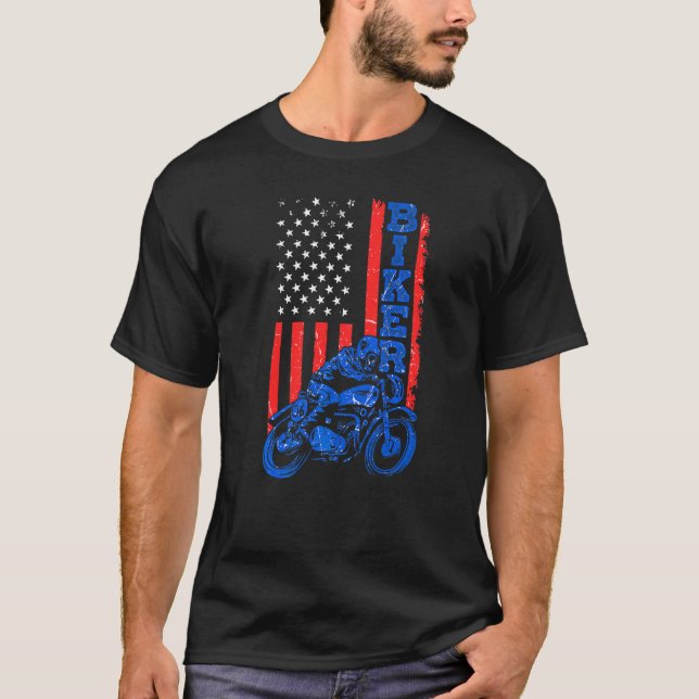 Us Flag Motorcycle Biker Biking Motorcycling sport T-Shirt (Front)