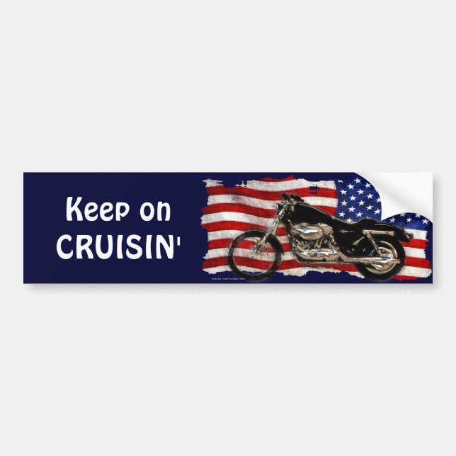 US Flag, Motorcycle, Motorbike Bumper Sticker (Front)