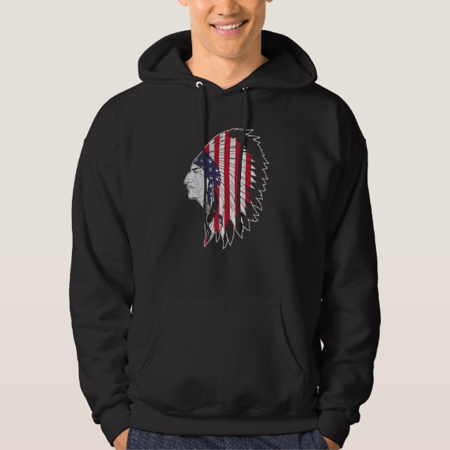 US Flag Native American Chief Traditional Indian Hoodie (Front)