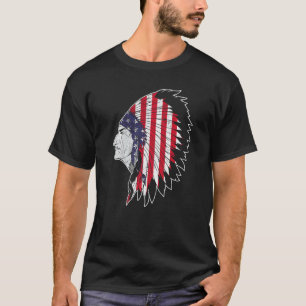 US Flag Native American Chief Traditional Indian T-Shirt