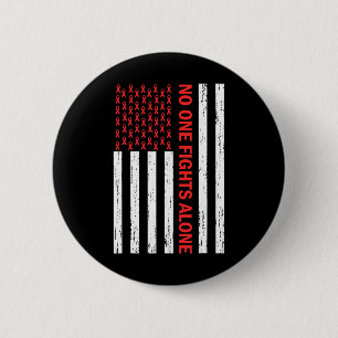 Us Flag No Body Fights Alone Red Ribbon Awareness 6 Cm Round Badge