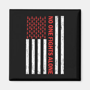 US Flag No Body Fights Alone Red Ribbon Awareness Magnet