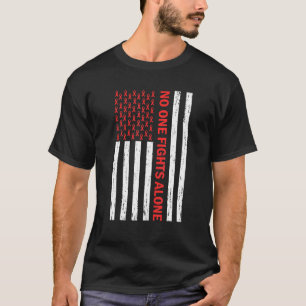 Us Flag No Body Fights Alone Red Ribbon Awareness T-Shirt