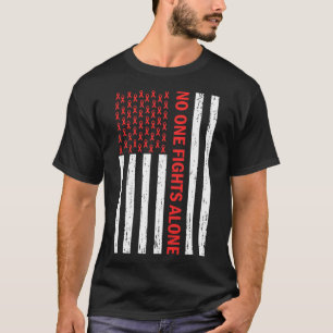 Us Flag No Body Fights Alone Red Ribbon Awareness T-Shirt