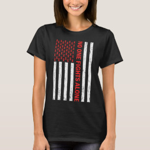 US Flag No Body Fights Alone Red Ribbon Awareness T-Shirt