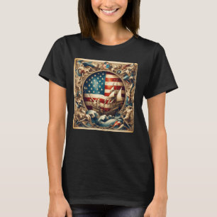 US Flag, Old Painting Style, Art USA Flag T-Shirt