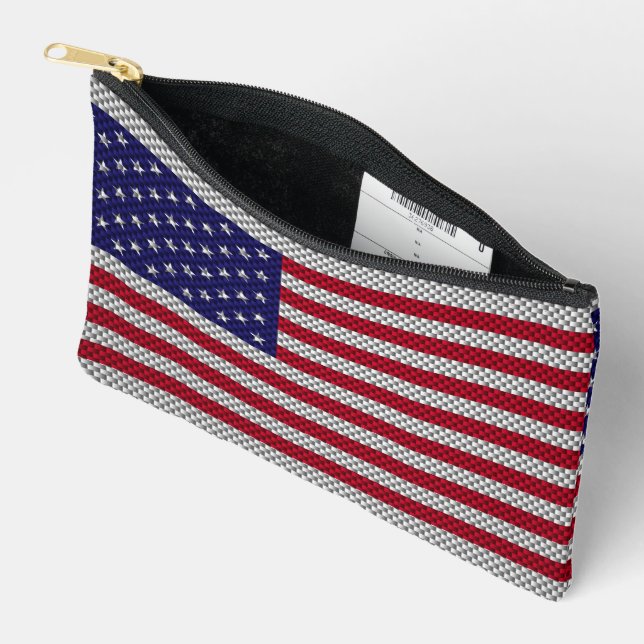US Flag on Carbon Fiber Style Decor Print Accessory Pouch (Open)