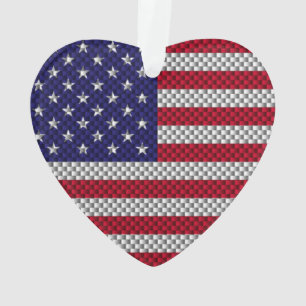 US Flag on Carbon Fiber Style Decor Print Ornament