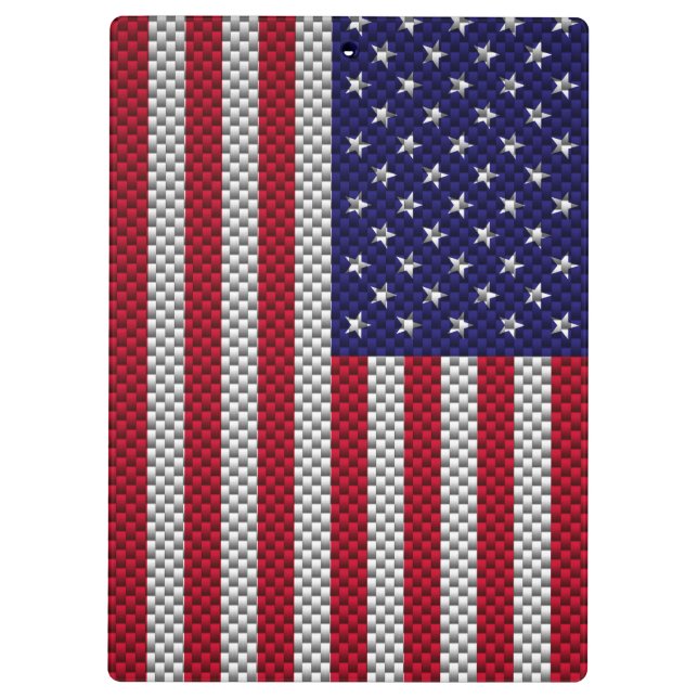 US Flag on Carbon Fibre Like Print Clipboard (Back)