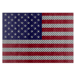 US Flag on Carbon Fibre Like Print Cutting Board