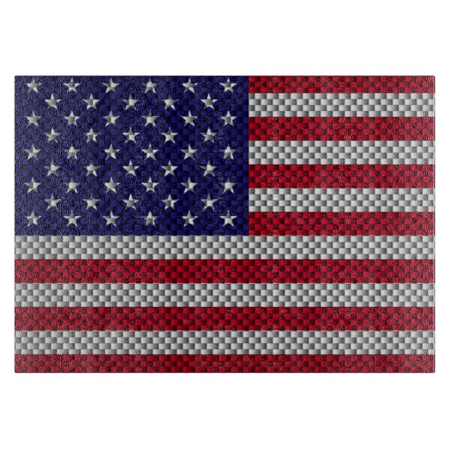 US Flag on Carbon Fibre Like Print Cutting Board (Front)