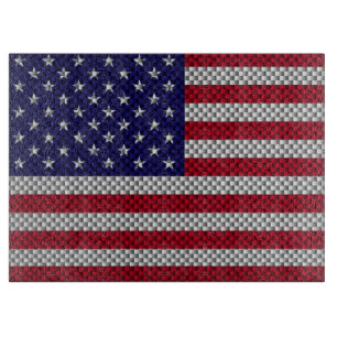 US Flag on Carbon Fibre Like Print Cutting Board