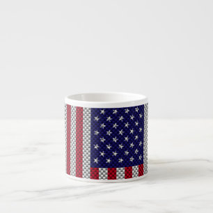 US Flag on Carbon Fibre Like Print Espresso Cup