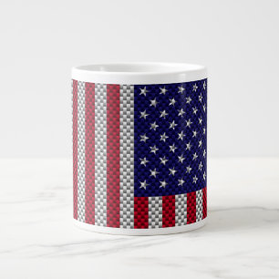 US Flag on Carbon Fibre Like Print Large Coffee Mug