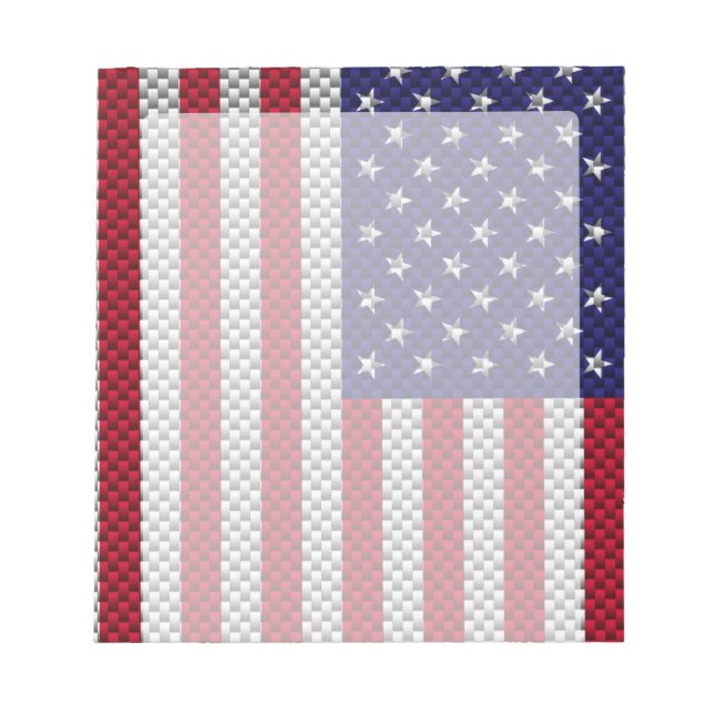 US Flag on Carbon Fibre Like Print Notepad (Front)