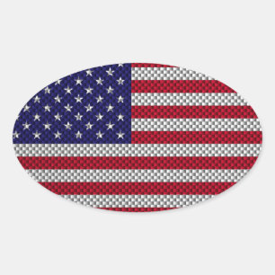 US Flag on Carbon Fibre Like Print Oval Sticker