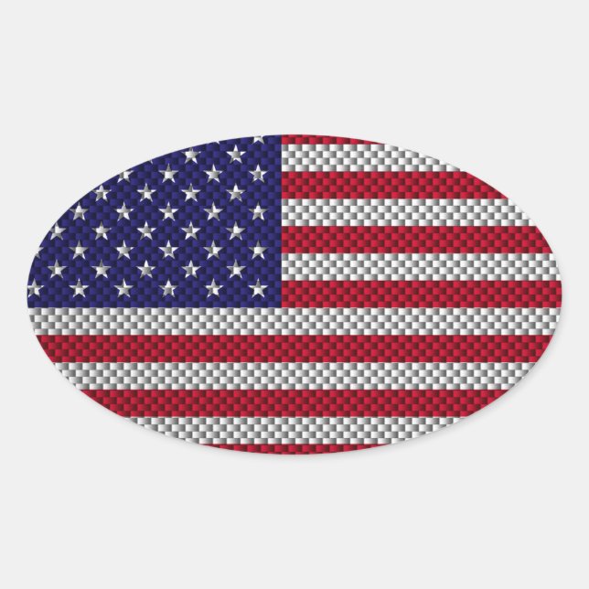 US Flag on Carbon Fibre Like Print Oval Sticker (Front)