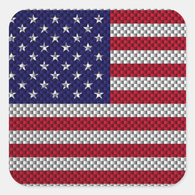 US Flag on Carbon Fibre Like Print Square Sticker (Front)