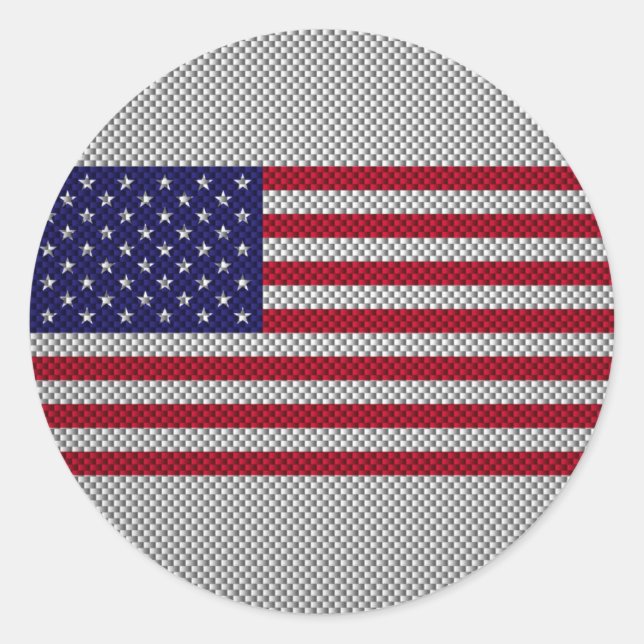 US Flag on Carbon Fibre Style Decor Classic Round Sticker (Front)