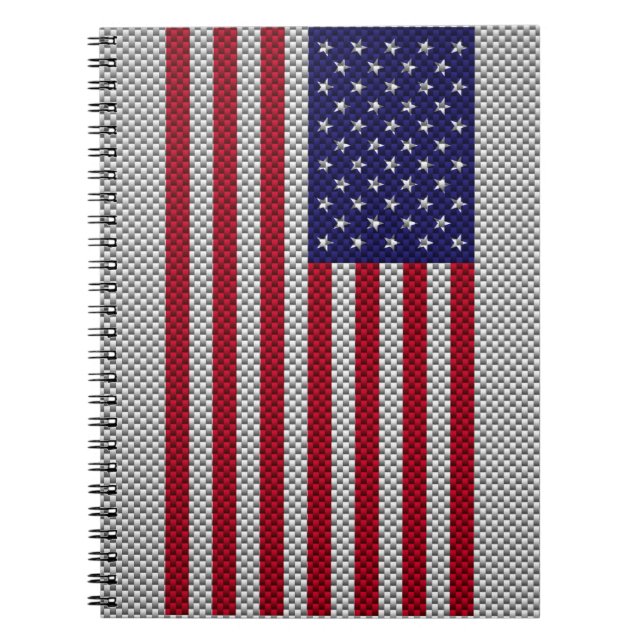 US Flag on Carbon Fibre Style Decor Notebook (Front)