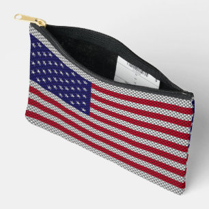 US Flag on Carbon Fibre Style Decor Print Accessory Pouch