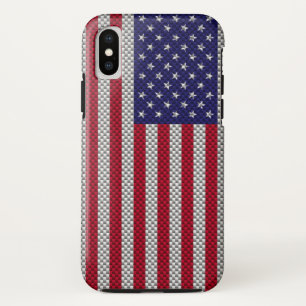 US Flag on Carbon Fibre Style Decor Print iPhone XS Case