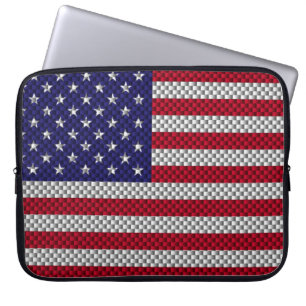 US Flag on Carbon Fibre Style Decor Print Laptop Sleeve