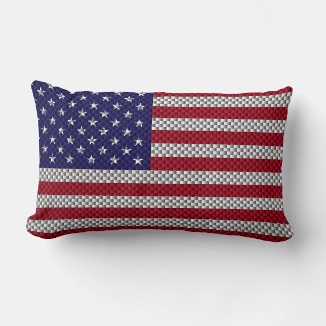 US Flag on Carbon Fibre Style Decor Print Lumbar Cushion (Front)