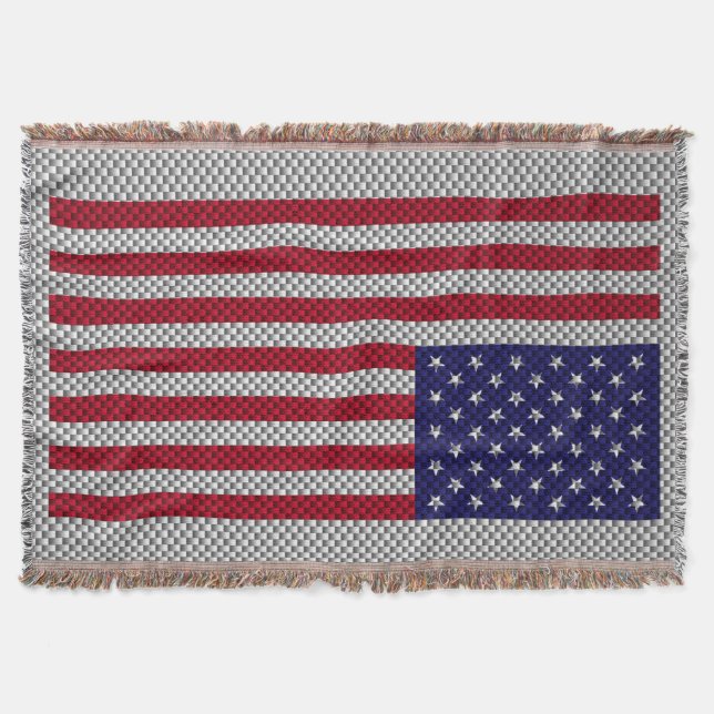 US Flag on Carbon Fibre Style Decor Throw Blanket (Front)