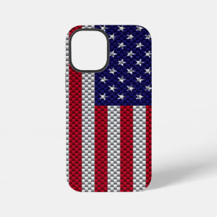 US Flag on Carbon Fibre Style Print iPhone 12 Mini Case