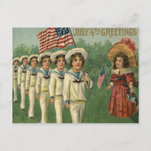 US Flag Parade Navy Uniform 4th of July Postcard