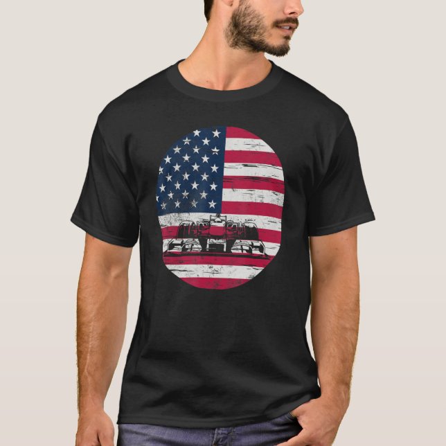 US Flag Patriot Formula Racing Lovers Car Fan_2 T-Shirt (Front)