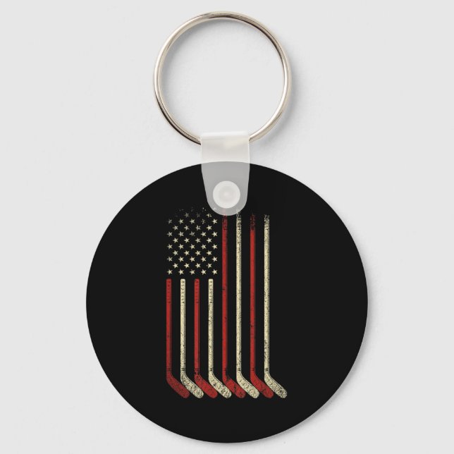 US Flag Patriotic American Hockey Player Ice Hocke Key Ring (Front)