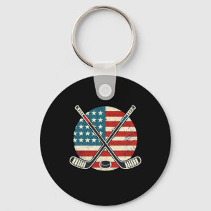Us Flag Patriotic American Hockey Player Ice Hocke Key Ring