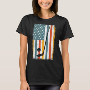 Us Flag Patriotic American Hockey Vintage Player I T-Shirt