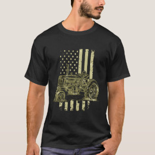 Us Flag Patriotic Farmer Tractor T-Shirt