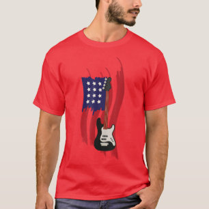 Us Flag Patriotic Guitarist Design Distressed Guit T-Shirt